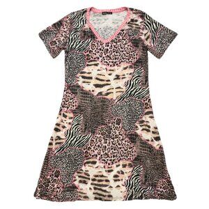 David Cline Women's Size M T-Shirt Dress Lightweight V-Neck Wild Animal Print